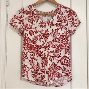 LOFT red/white floral short sleeve tee shirt XS